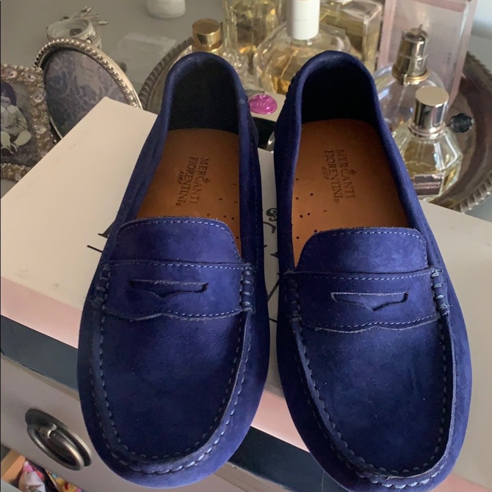 Cobalt blue suede driving moccasins